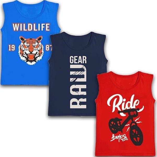 Big Boys Sleeveless T-Shirts Round Neck Printed T-Shirts Casual for Boys Summer Pack of 3 -