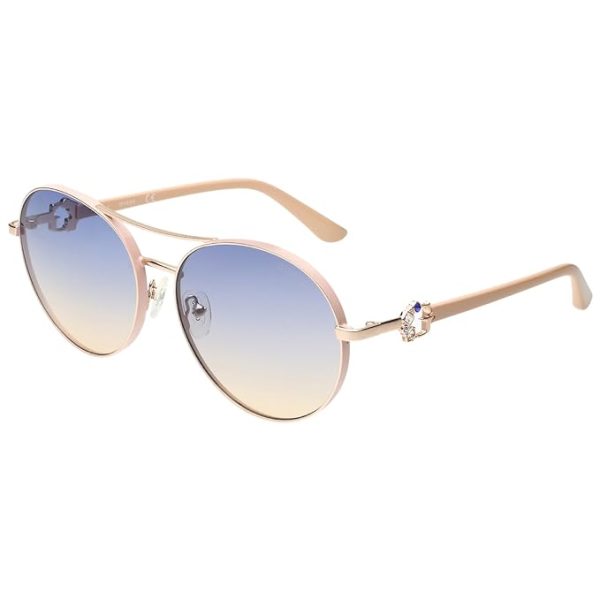 Gold Full Frame Round Sunglasses|100% UV Protected  Blue Gradient Faded