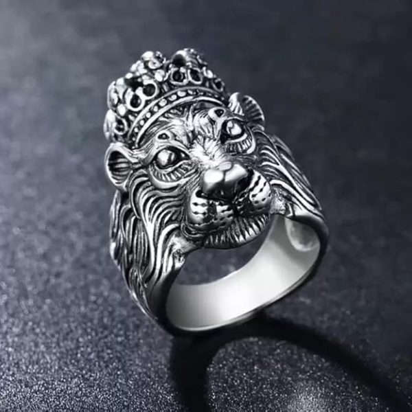 Charming Finger Ring Silver King Lion Silver Plated Adjustable Stylish Silver Ring-Casual