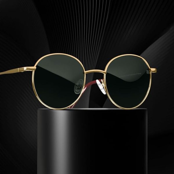 Full Rim Round Sunglasses| Polarized And 100% UV Protected |Medium-Frame Gold / Lens Green