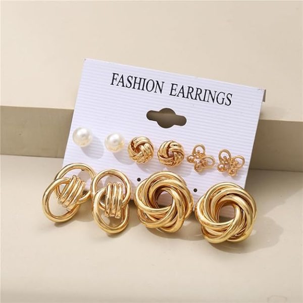 Combo Set Latest Stylish Vintage Pearl Earrings for Women Gold Plated Dangle Earrings-6 pairs Combo