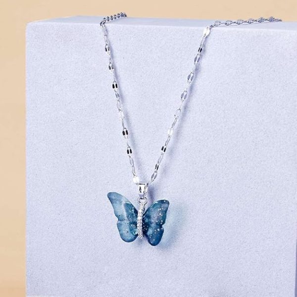 Anti Tarnish Vibrant Blue Winged Butterfly Neck Chain | Adjustable Pendant Necklace