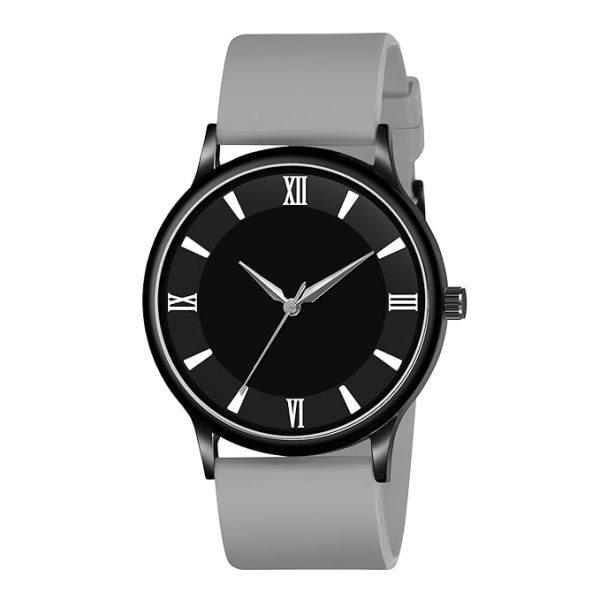 Men Analogue Slim Round Dial Wrist Watches||Stainless Steel case Silicon|| Light Grey