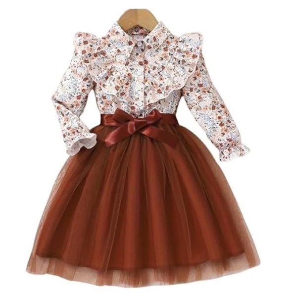 Girl's Cotton  Set/Knee Length A-Line Skirt- Brown