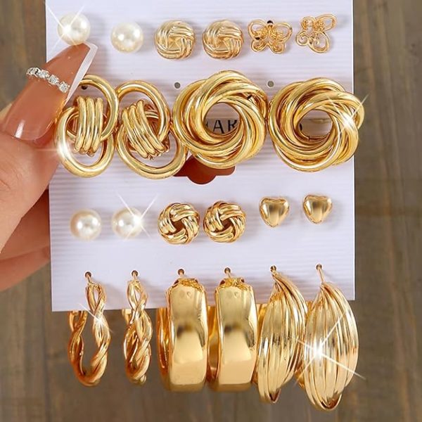 Combo Set Latest Stylish Vintage Pearl Earrings for Women Gold Plated Dangle Earrings-12 pairs Combo
