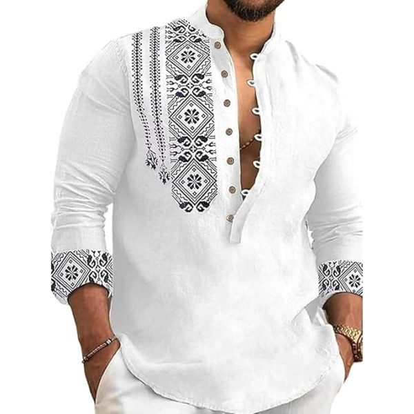 Men's Cotton Blend Mandarin Collar Self One Design Full Sleeve Casual Short Kurta-White