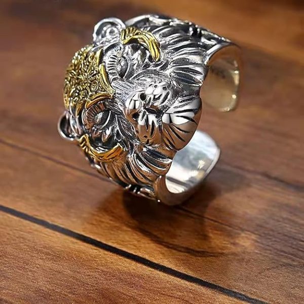 Charming Finger Ring Silver King Lion Silver Plated Adjustable Stylish Silver Ring-European